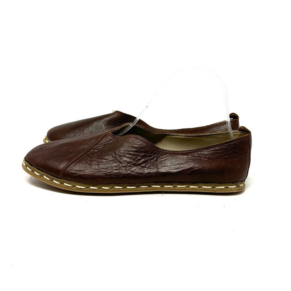Brown Leather Moccasin Flats with Espadrille Sole